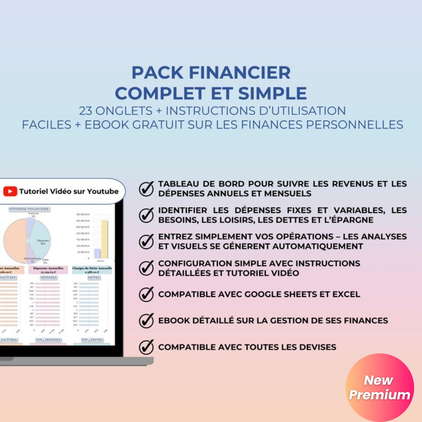 Annual Budget Spreadsheet (French) – Google Sheets & Excel | Monthly, Biweekly, 50/30/20 Budget Planner, Bills, Debt, Net Worth, Investment Tracker