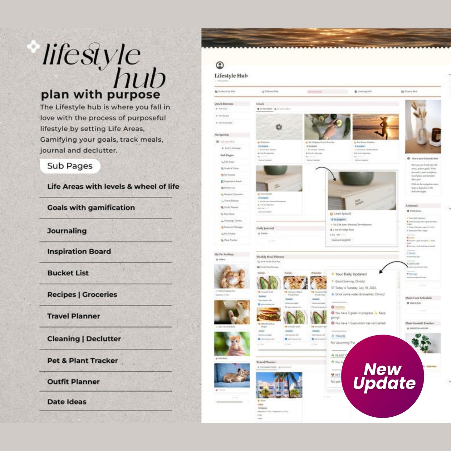 Notion Advanced Life Planner | ADHD Adult Digital Planner | That Girl Aesthetic Notion Template | Second Brain 2.0 | 2025 Productivity Dashboard