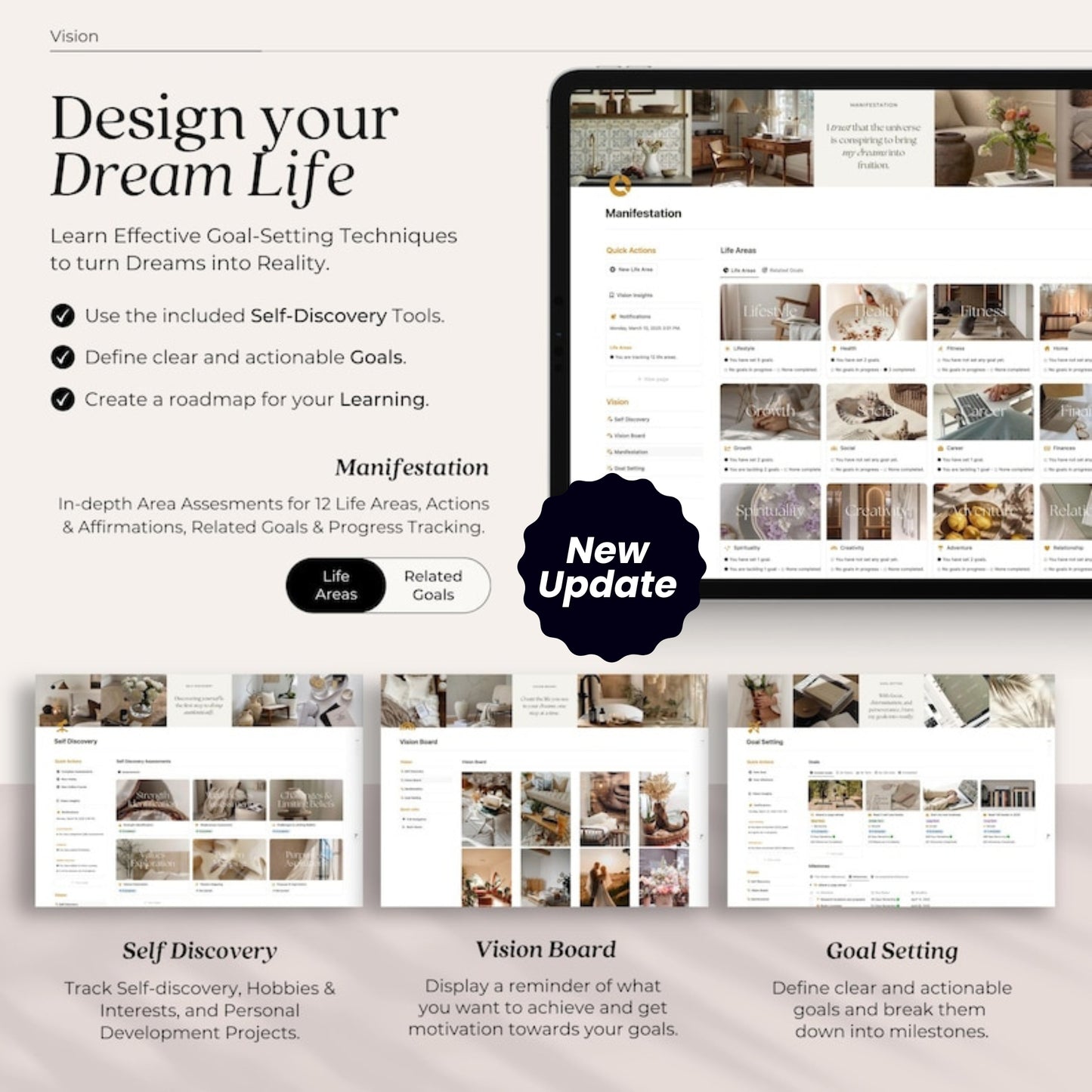 All-In-One Life Planner Notion Template (Undated) | Daily Planner, Goals, Wellness, Mindfulness, Fitness, Nutrition, Finance & More