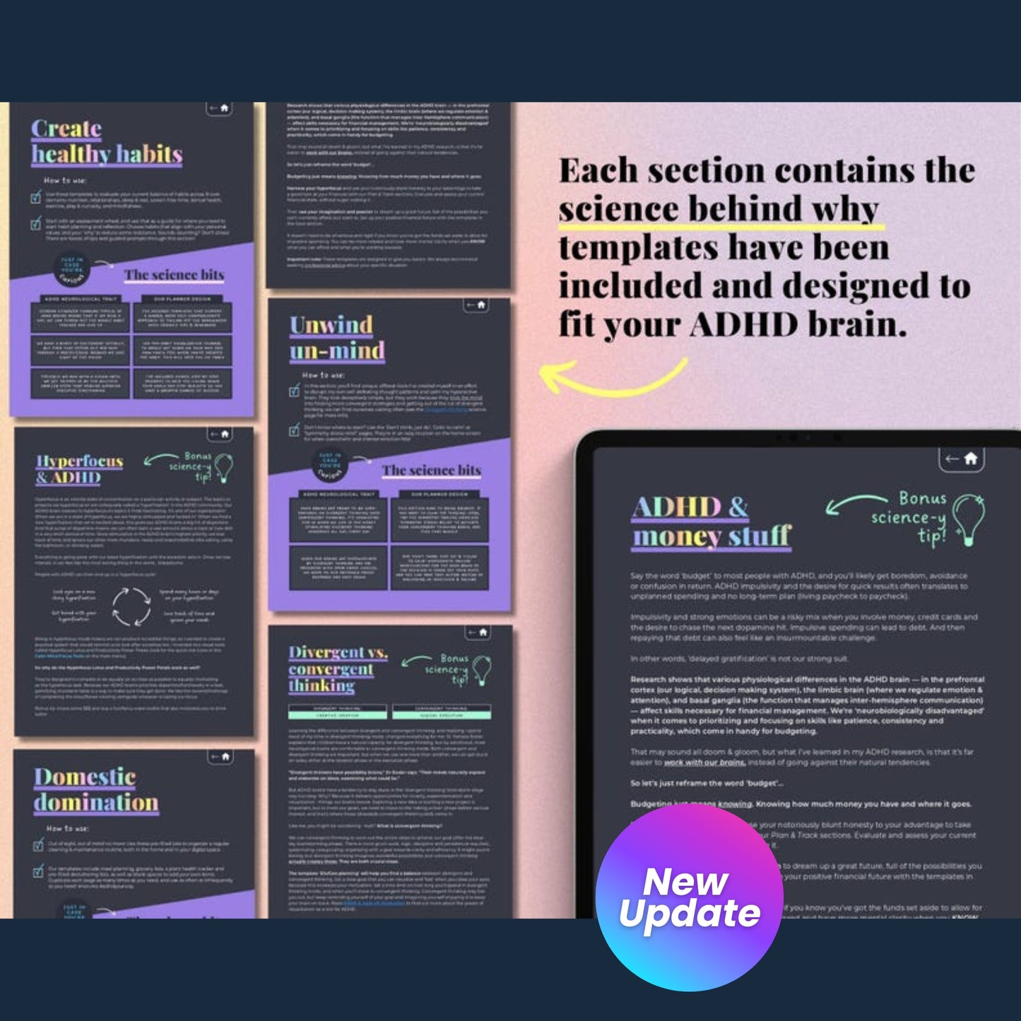 ADHD Digital Planner 2025 for iPad, Android & Goodnotes – Dark Rainbow Theme | Daily Planner, Habit Tracker & Self-Care Tools