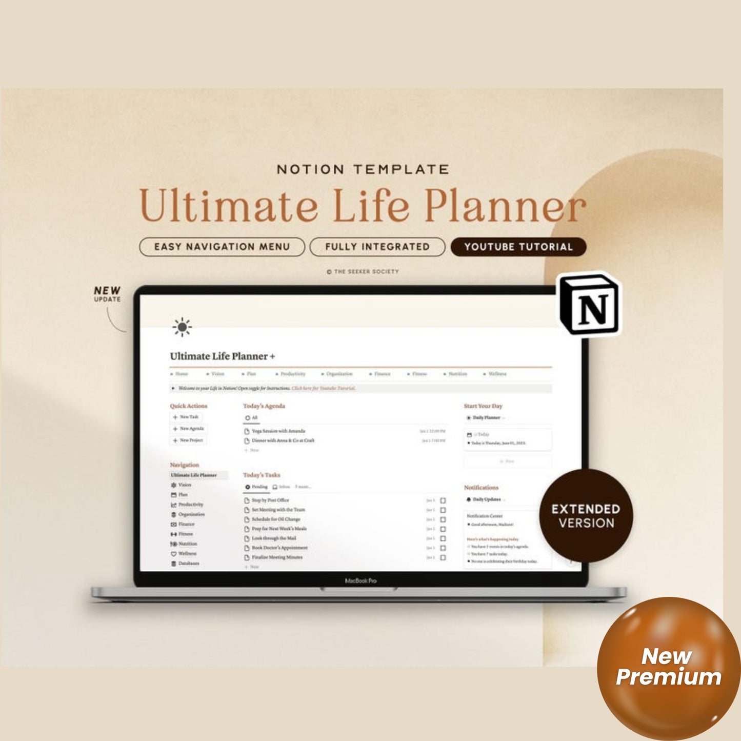 Notion Life Planner Template – All-in-One Dashboard | Minimal Notion Calendar | ADHD-Friendly & Aesthetic Digital Organizer