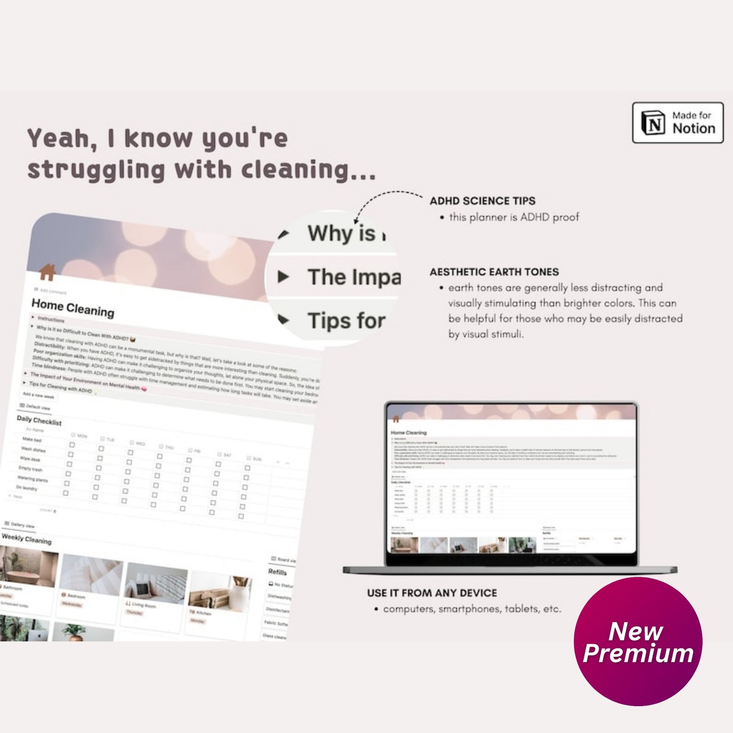 ADHD Notion Template Life Planner – Aesthetic Digital Planner to Improve Focus & Productivity