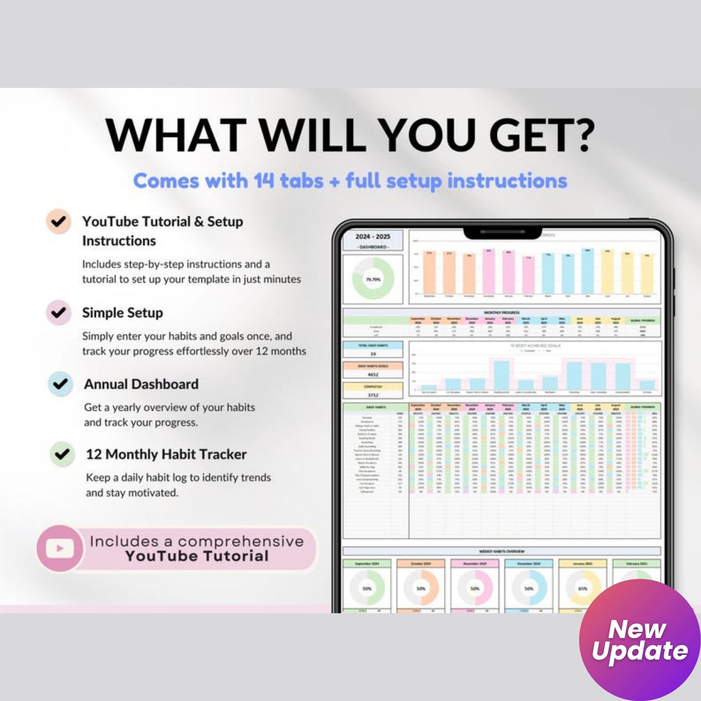 Yearly Habit Tracker Spreadsheet | Google Sheets & Excel | Daily Habit Planner | Weekly Goal Tracker | Routine Organizer | ADHD Habit Tracker | Annual Habit Planner