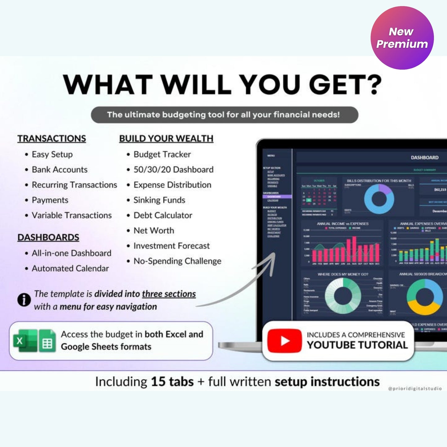 Ultimate Paycheck Budget Spreadsheet – Weekly, Biweekly & Monthly Budget Planner | Google Sheets & Excel | Dark Mode Finance Tracker