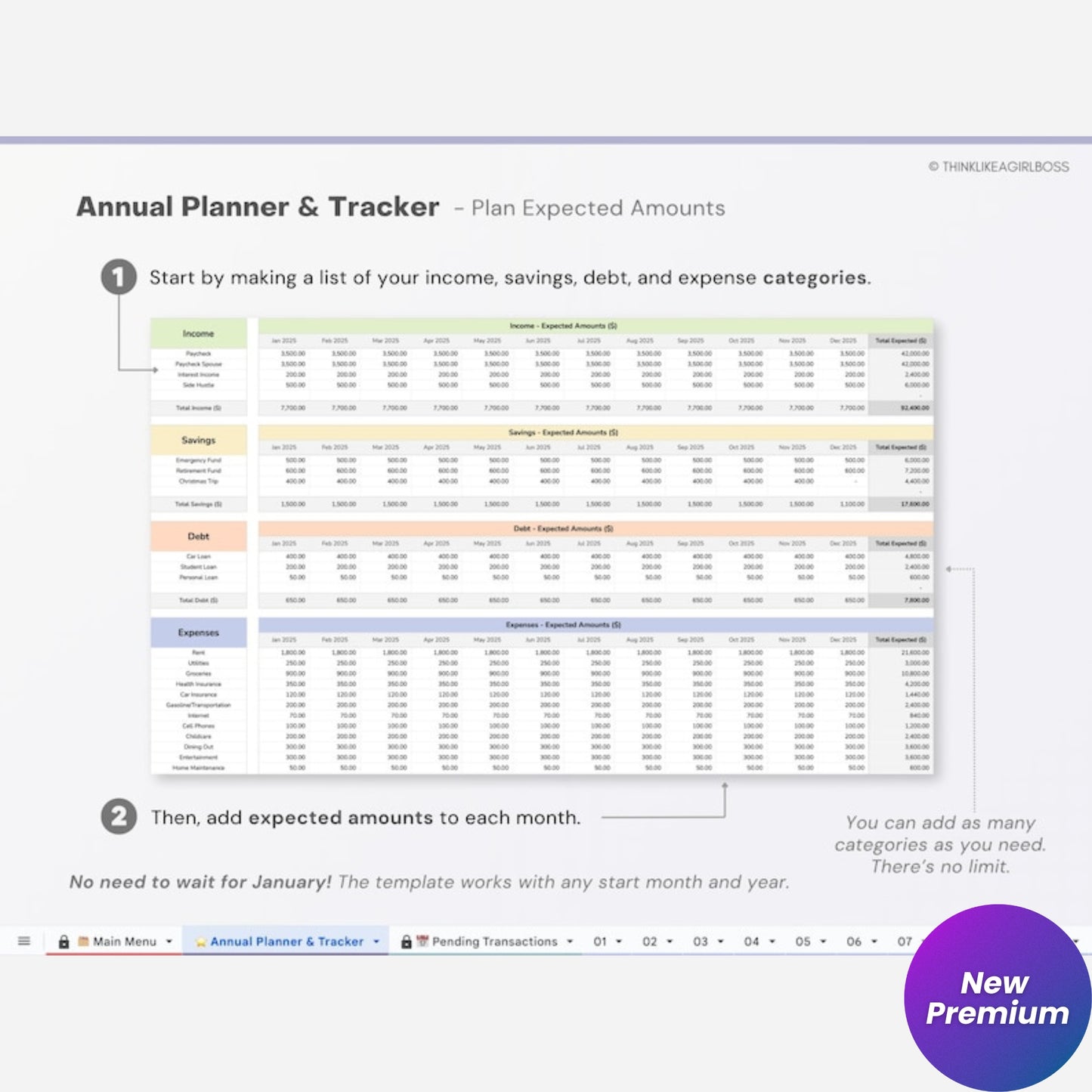 Annual Budget Spreadsheet | Google Sheets Budget Planner Template | Track Income, Savings, Debt & Monthly Expenses | Digital Financial Planner