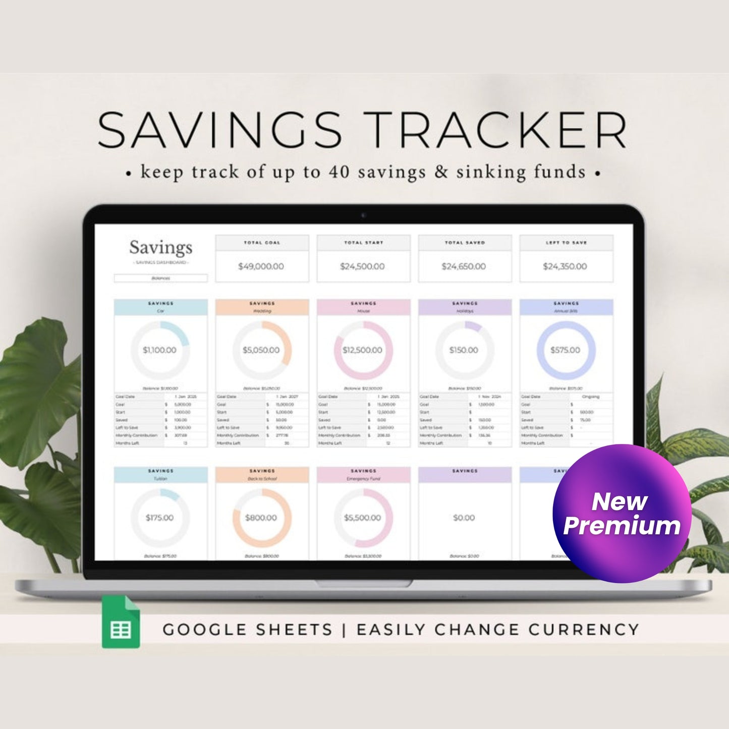 Savings Tracker Spreadsheet for Google Sheets – Sinking Funds Planner, Savings Calculator & Budget Tracker Template