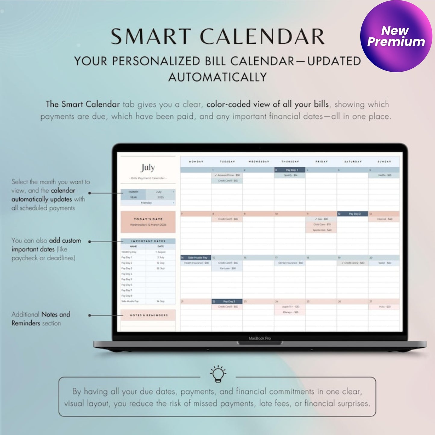 Bill Tracker Spreadsheet | Google Sheets Bill Calendar | Smart Monthly Bill Payment Planner | Digital Financial Organizer