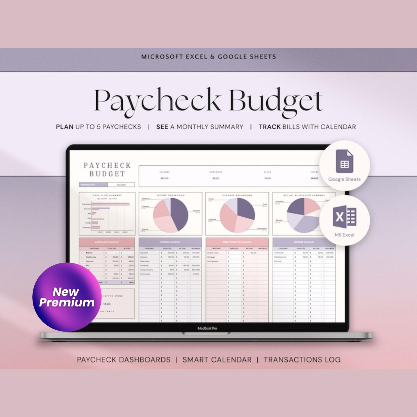 Excel Paycheck Budget Spreadsheet | Google Sheets Budget Template | Weekly & Biweekly Paycheck Planner | Personal Budget Finance Tracker