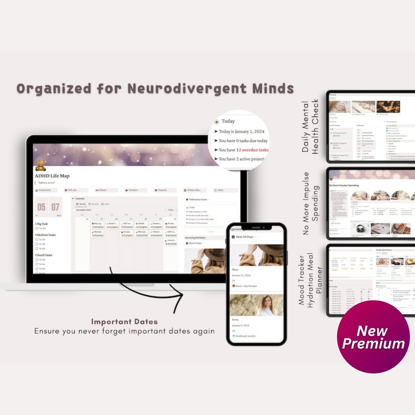 ADHD Notion Template Life Planner – Aesthetic Digital Planner to Improve Focus & Productivity