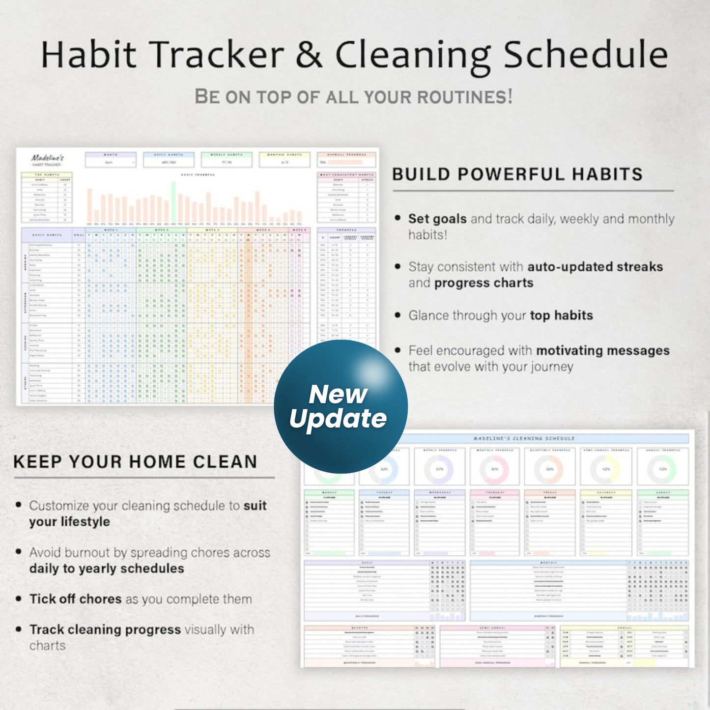 ADHD Life Planner Spreadsheet | Budget Tracker, Task List, Habit & Goal Tracker | Google Sheets Digital Calendar Template
