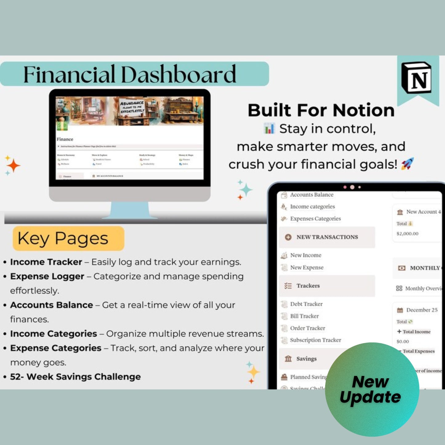 All-in-One Notion Life Planner Template | 2025 Notion Dashboard | Second Brain | Daily, Weekly, Financial, ADHD & Wellness Planner