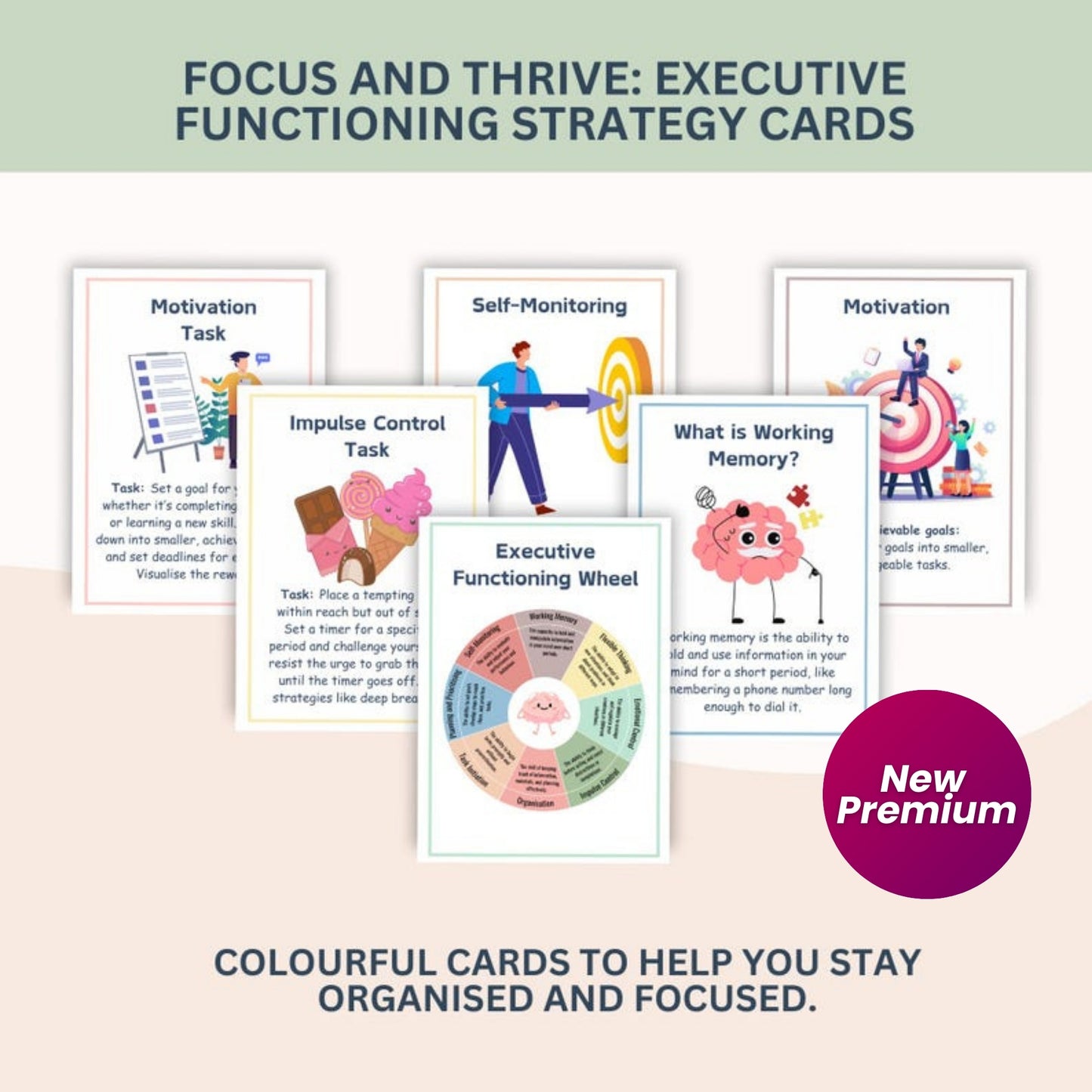 ADHD Executive Functioning Bundle | 400+ Pages Therapy Worksheets & 120 Cards | Coping Skills, Time Management, Emotional Regulation | Teens & Adults