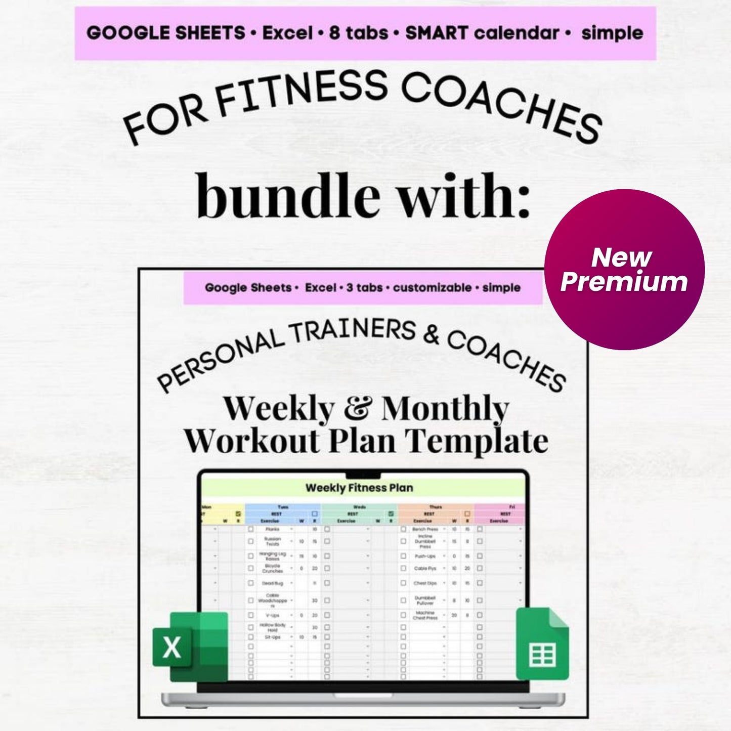 Personal Trainer Client Tracker Calendar | Fitness Coach Spreadsheet | Personal Training Excel & Google Sheets Template