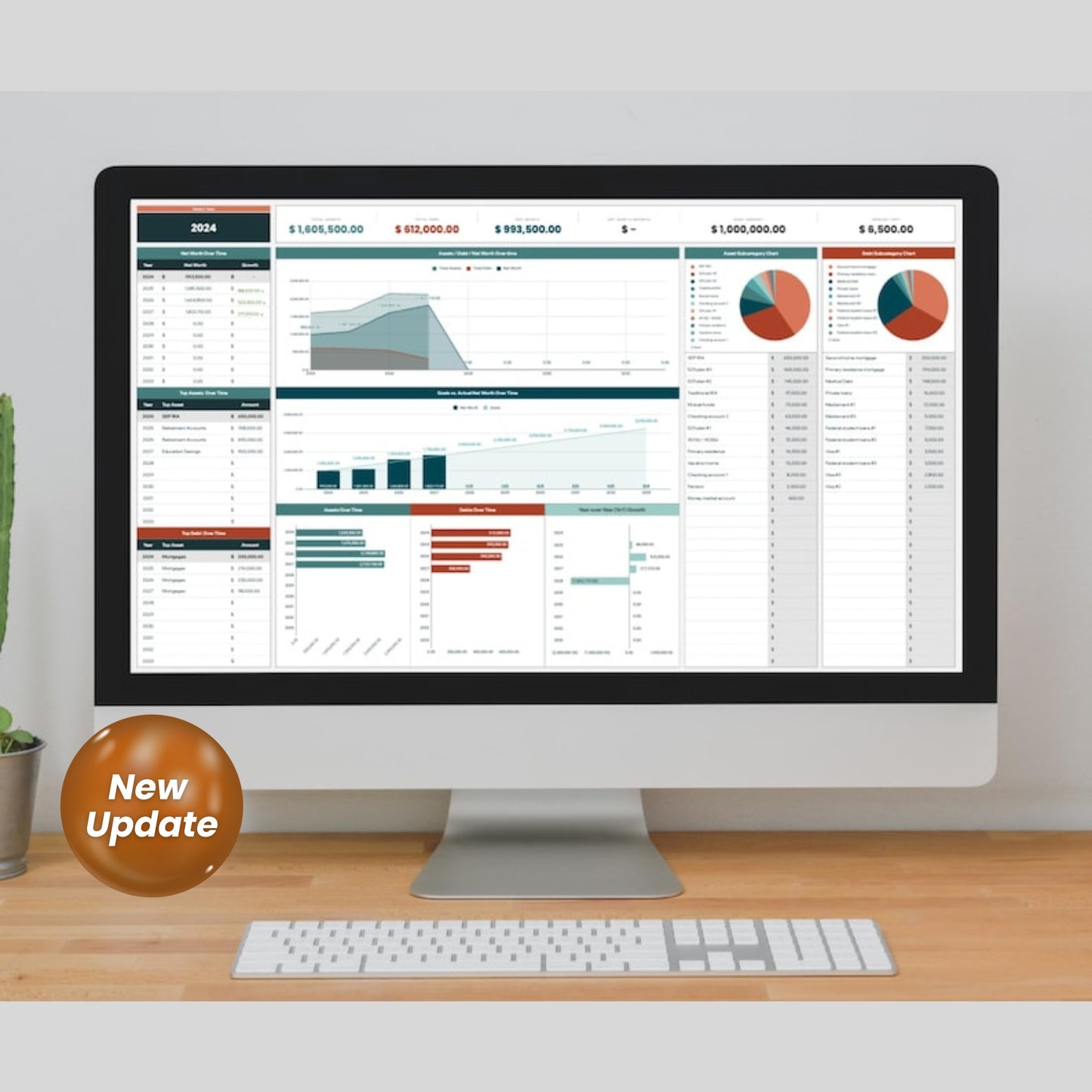 Net Worth Tracker Template | 10-Year Multi-Year Dashboard | Google Sheets Financial Planner | Investment & Net Worth Calculator