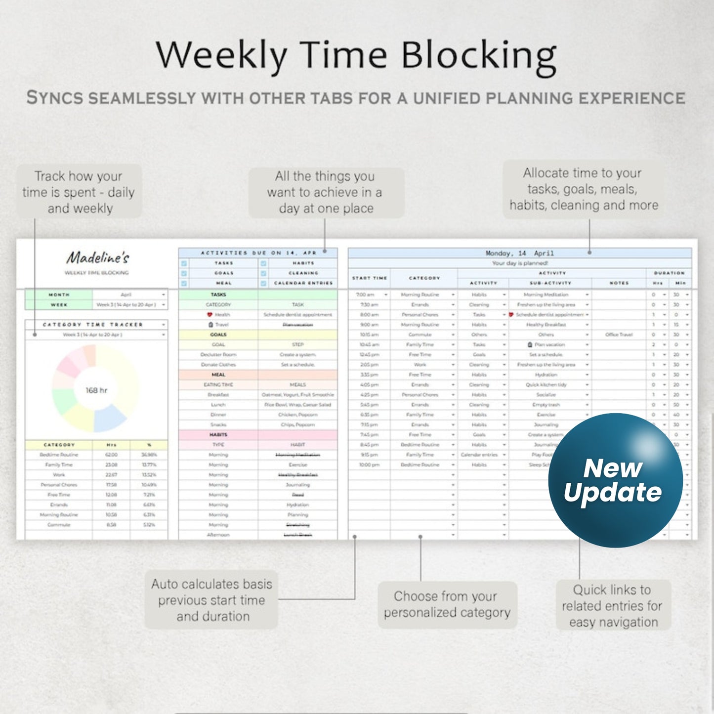 ADHD Life Planner Spreadsheet | Budget Tracker, Task List, Habit & Goal Tracker | Google Sheets Digital Calendar Template
