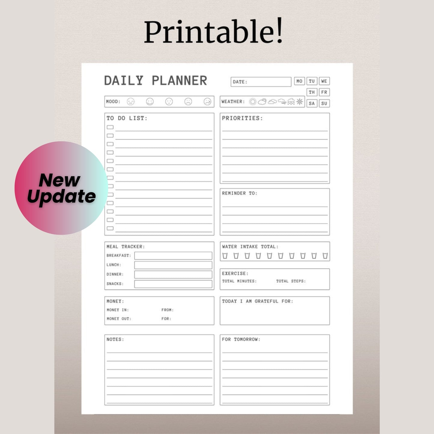 ADHD Daily Planner Printable - Hourly Organizer for Focus & Productivity | Digital Download | 8.5x11 PDF