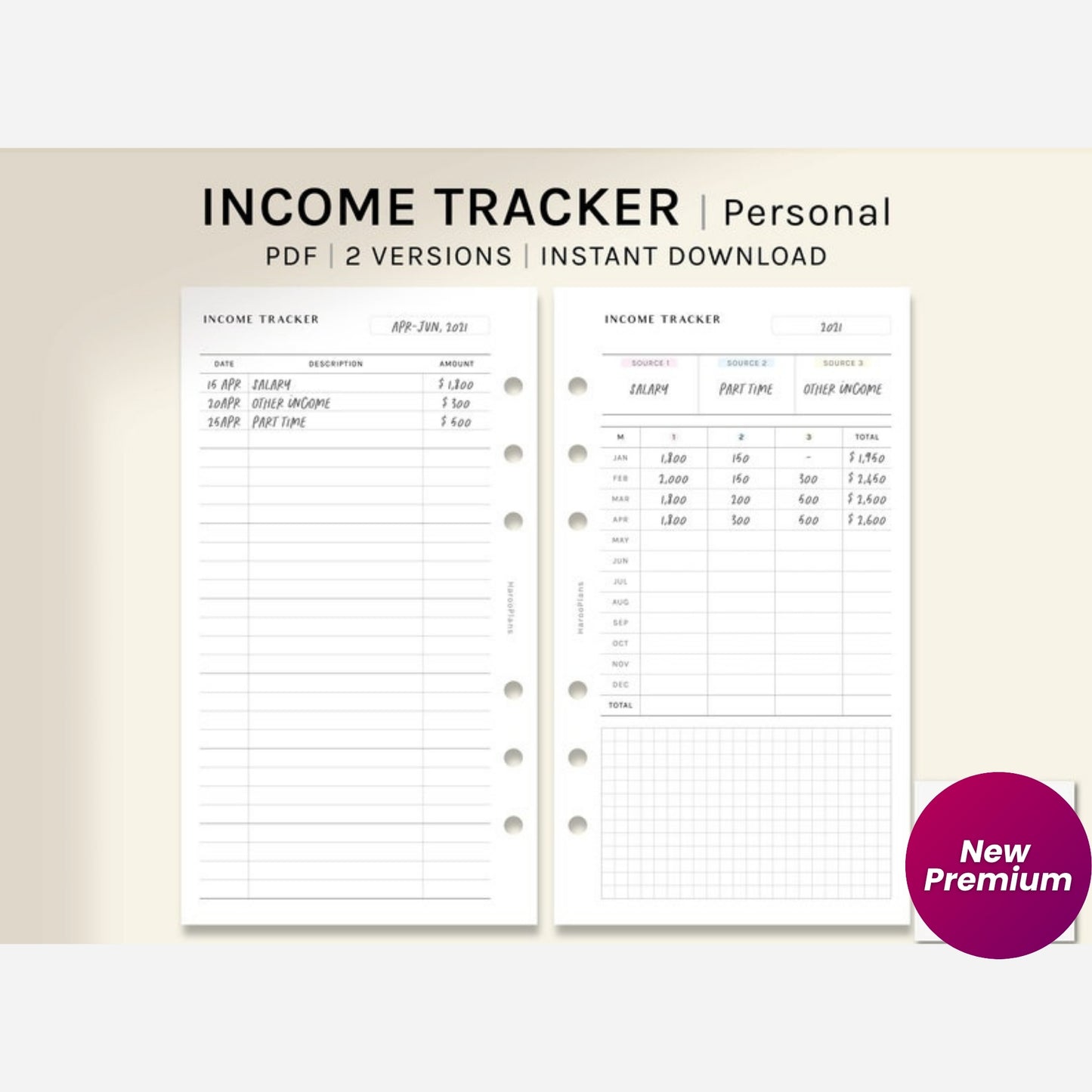 Income Tracker | Personal Size Printable Planner Inserts | Money Log Template | Financial Planning PDF | Income Overview Digital Download