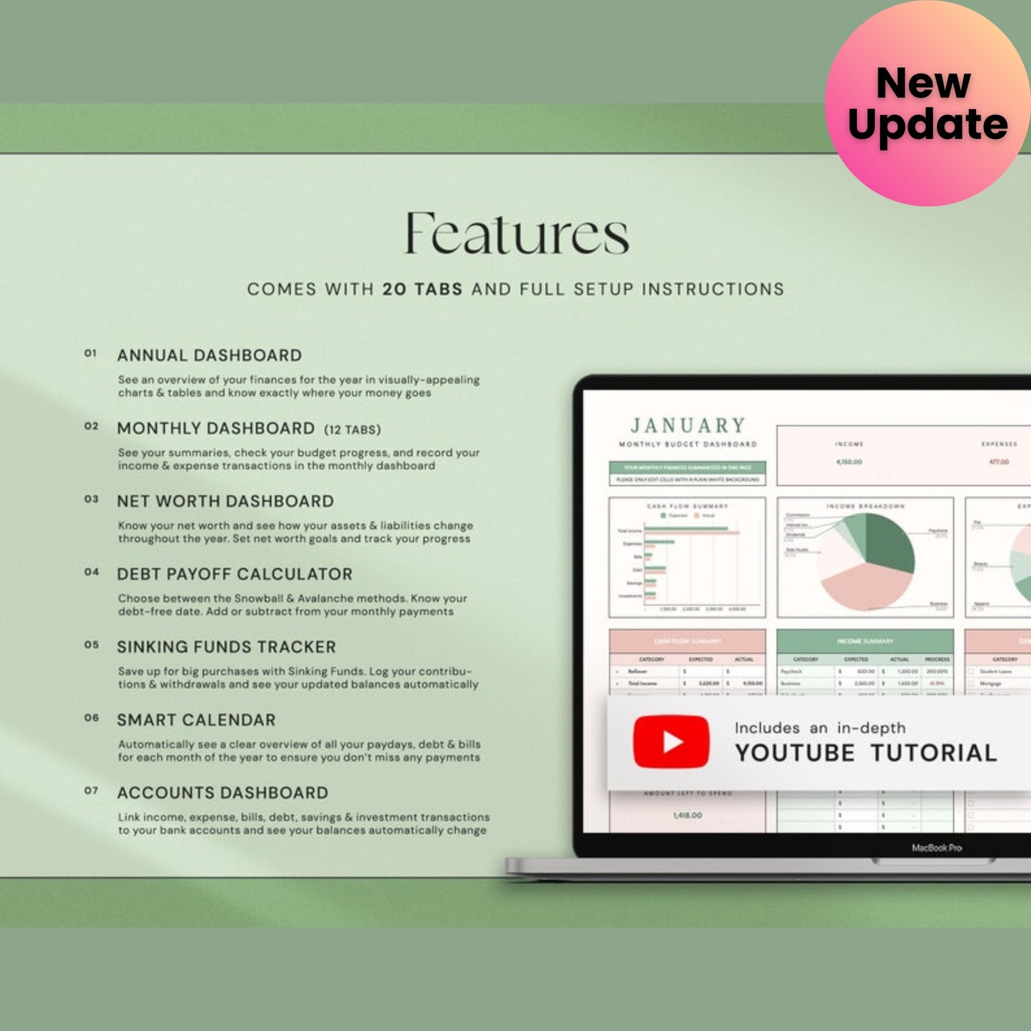 Annual Budget Spreadsheet | Excel & Google Sheets Monthly + Yearly Budget Planner | Personal Finance Tracker Template