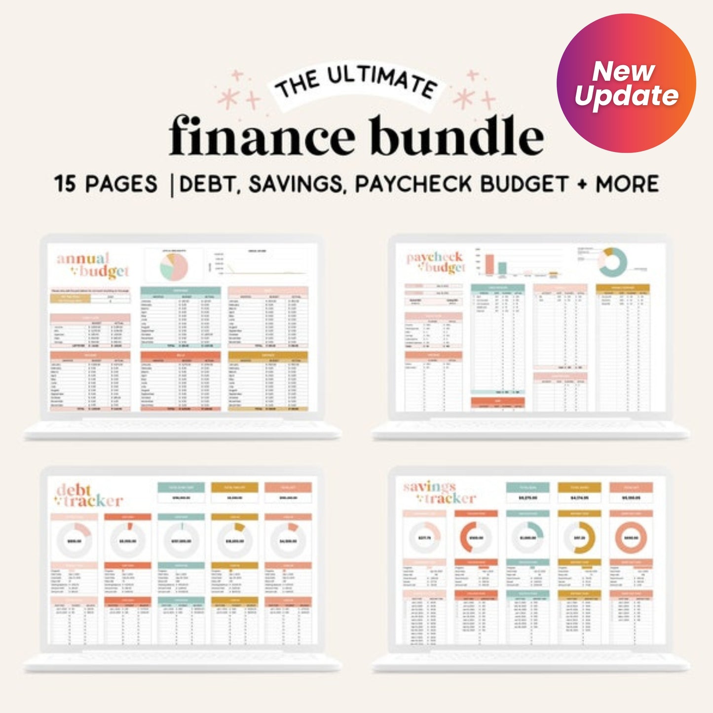 All-in-One Finance Spreadsheet | Budget, Savings, Debt, Paycheck Tracker | Monthly Planner | Google Sheets