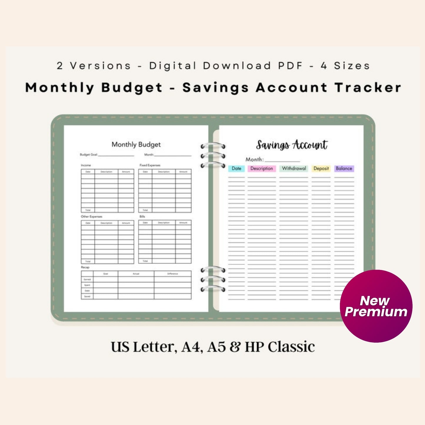 Monthly Budget & Printable Finance Tracker | Minimalist Monthly Budget Template | 16 Page Budget Planner | 4 Sizes | Instant Download