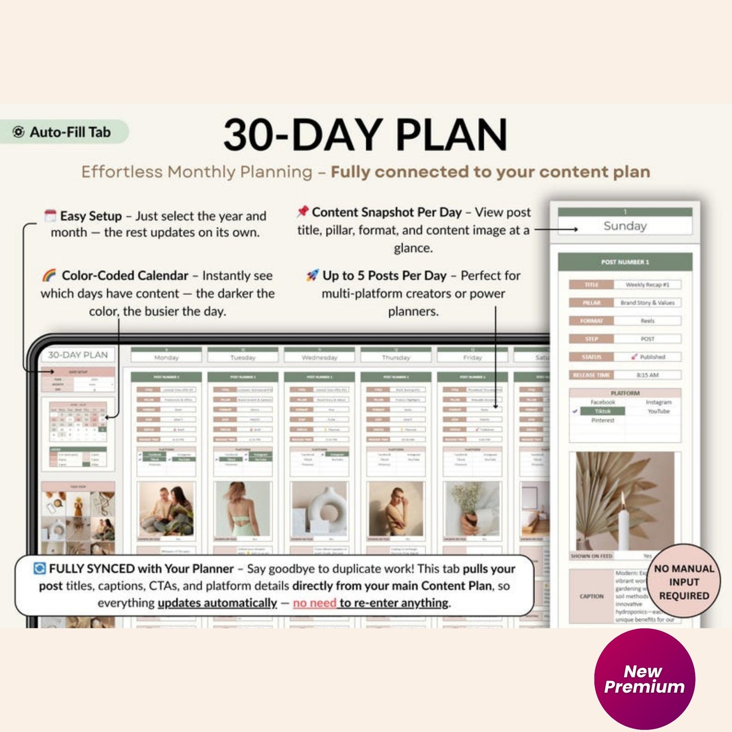 Social Media Content Planner Spreadsheet | Monthly Content Calendar | Google Sheets & Excel Template for Instagram, TikTok, YouTube