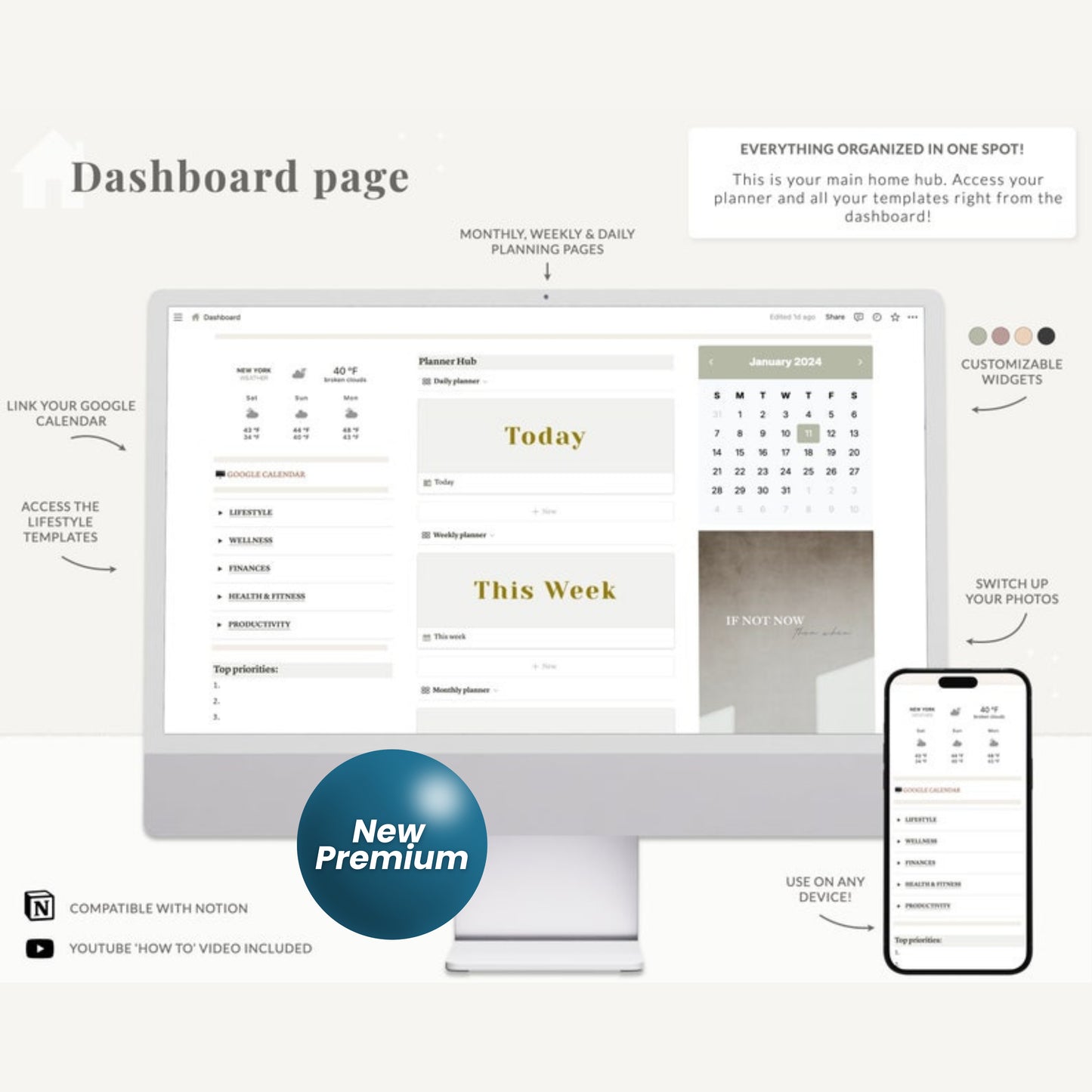 The Ultimate Notion Life Planner – Digital Notion Template with Light & Dark Themes, Aesthetic Dashboard, Daily Weekly Monthly Pages