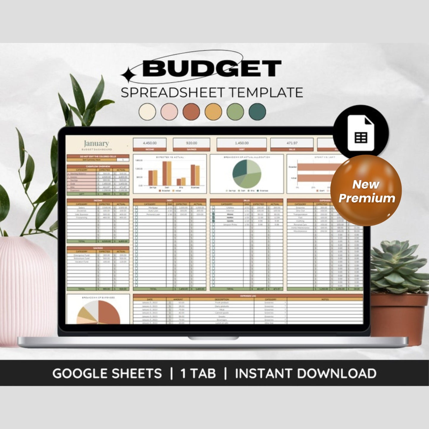 Paycheck, Biweekly, Weekly & Monthly Budget Spreadsheet | Google Sheets Digital Finance Planner | Personal & Family Budget Template