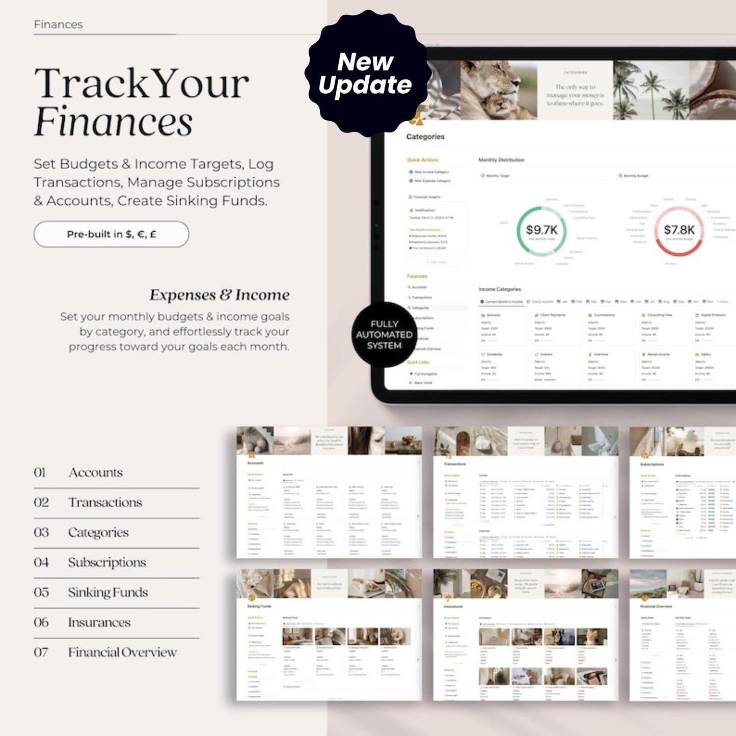 All-In-One Life Planner Notion Template (Undated) | Daily Planner, Goals, Wellness, Mindfulness, Fitness, Nutrition, Finance & More
