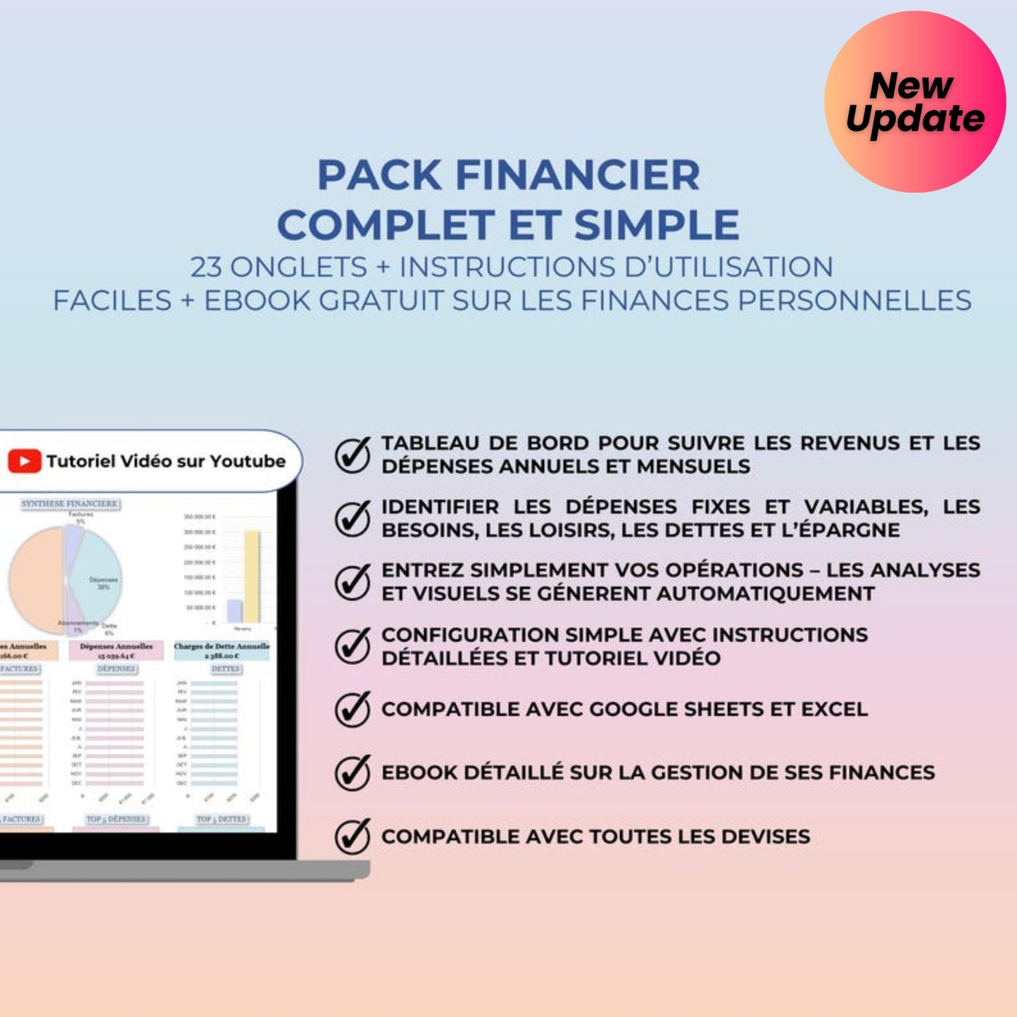Annual Budget Spreadsheet in French – Google Sheets & Excel | Monthly, Biweekly, Debt, Bills, Investment, Net Worth Tracker | 50/30/20 Budget Planner