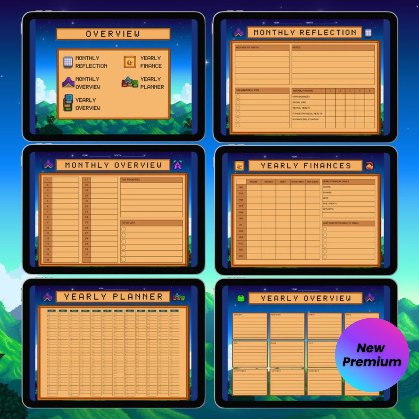 Stardew Valley Digital Life Planner – GoodNotes & Notability | Cute Kawaii Organizer with Mood, Finance, Habit Tracker | Monthly Weekly Daily Hourly