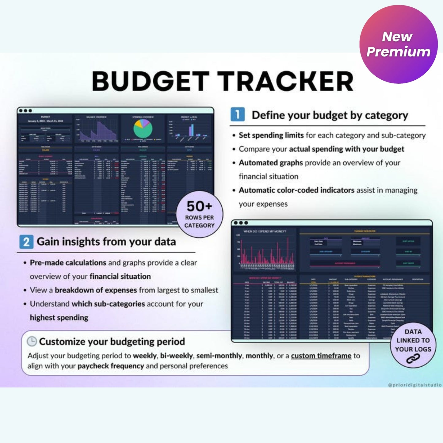 Ultimate Paycheck Budget Spreadsheet – Weekly, Biweekly & Monthly Budget Planner | Google Sheets & Excel | Dark Mode Finance Tracker