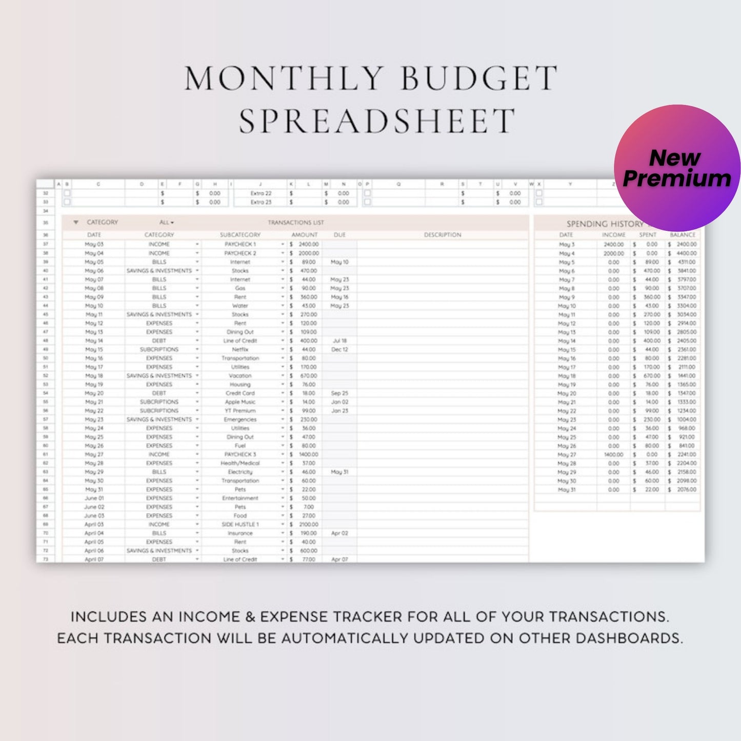Budget Tracker Google Sheets and Excel | Digital Budget Planner | Bill Calendar | Monthly Budget Spreadsheet Template | Finance Tracker