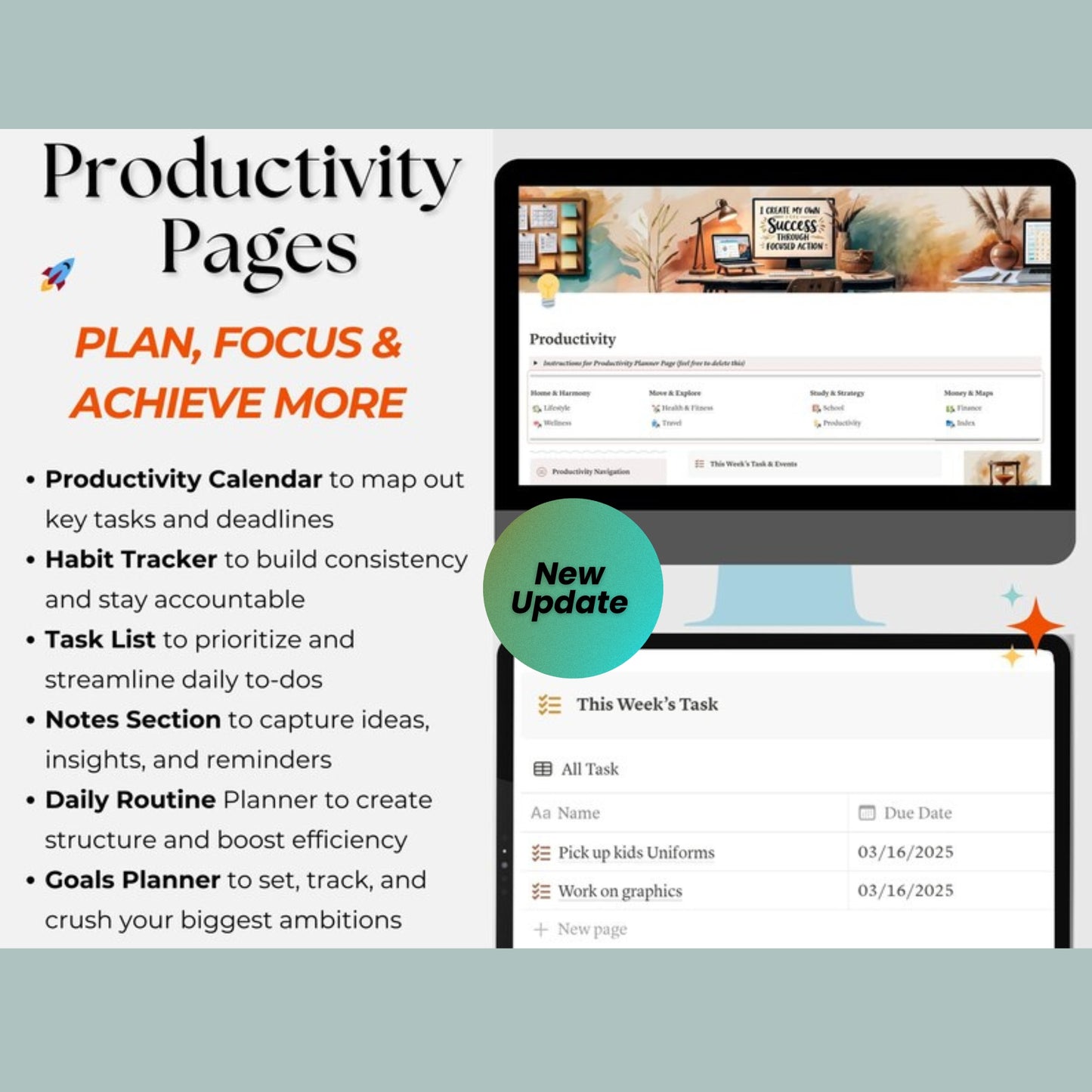 All-in-One Notion Life Planner Template | 2025 Notion Dashboard | Second Brain | Daily, Weekly, Financial, ADHD & Wellness Planner