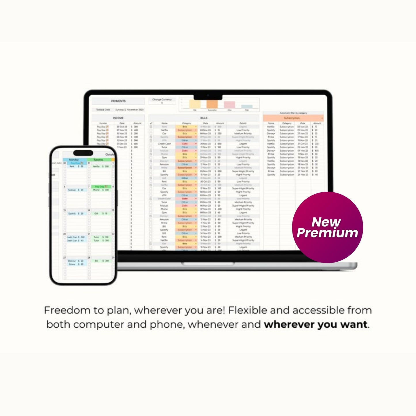 Bill Tracker Google Sheets | Monthly Calendar | Weekly Budget Spreadsheet | Financial Planner | Invoice Template | To Do List