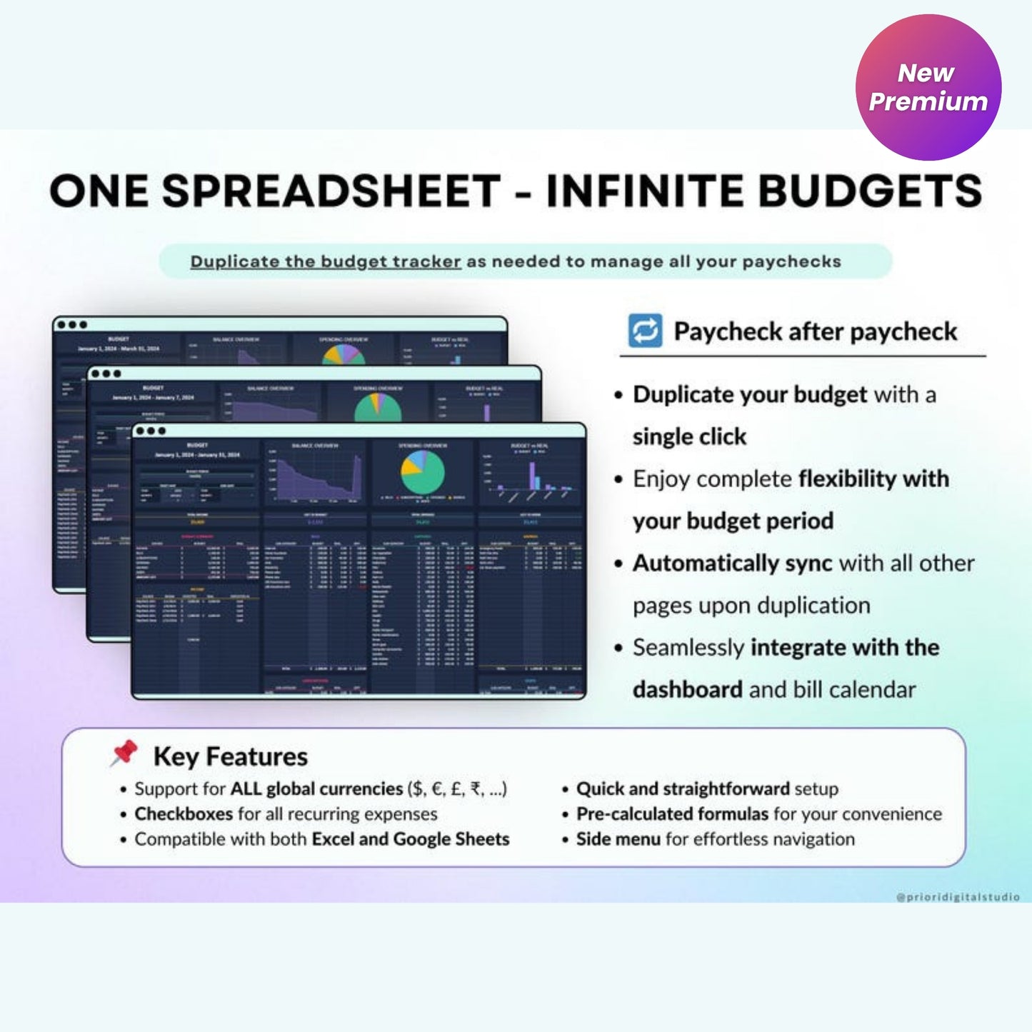 Ultimate Paycheck Budget Spreadsheet – Weekly, Biweekly & Monthly Budget Planner | Google Sheets & Excel | Dark Mode Finance Tracker