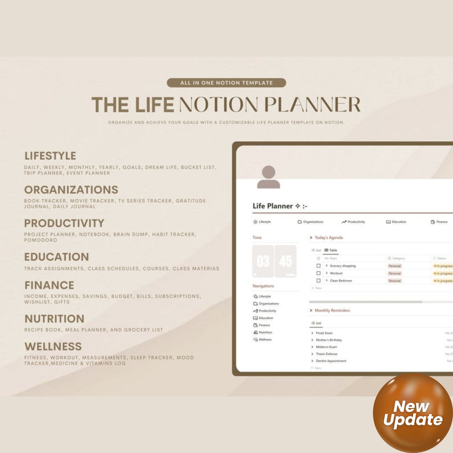 All-in-One Notion Life Planner | Notion Template Dashboard for Students, ADHD, Wellness, Fitness, Finance & More