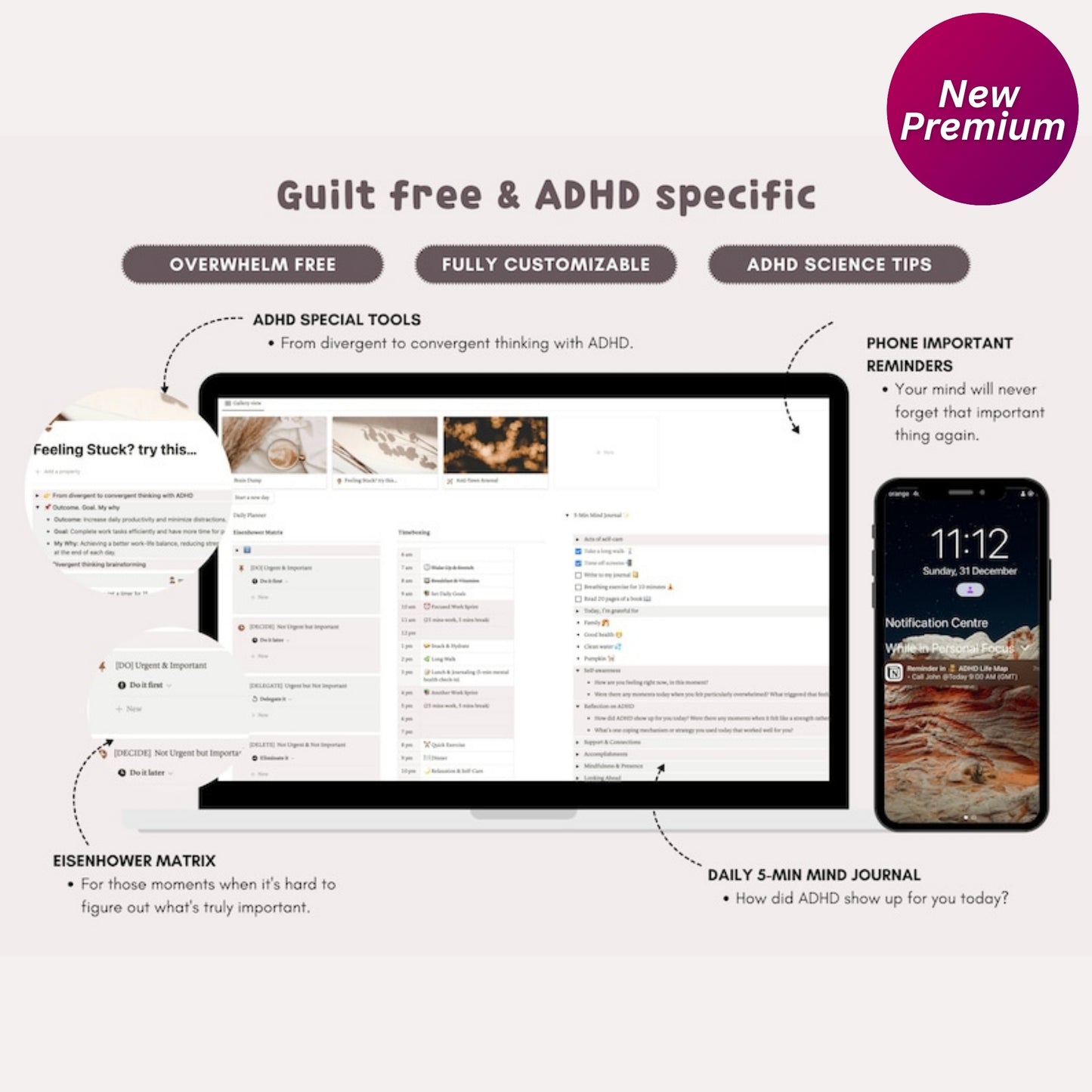 ADHD Notion Template Life Planner – Aesthetic Digital Planner to Improve Focus & Productivity