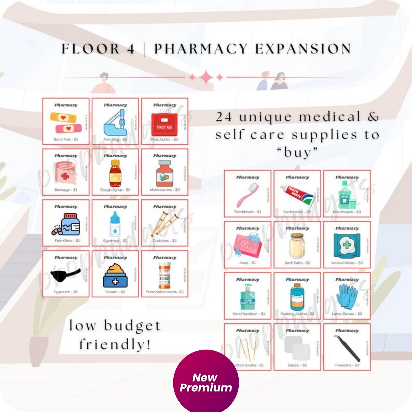 Pharmacy Expansion | Floor 4 | At The Mall Budget Game | A6 Printable PDF