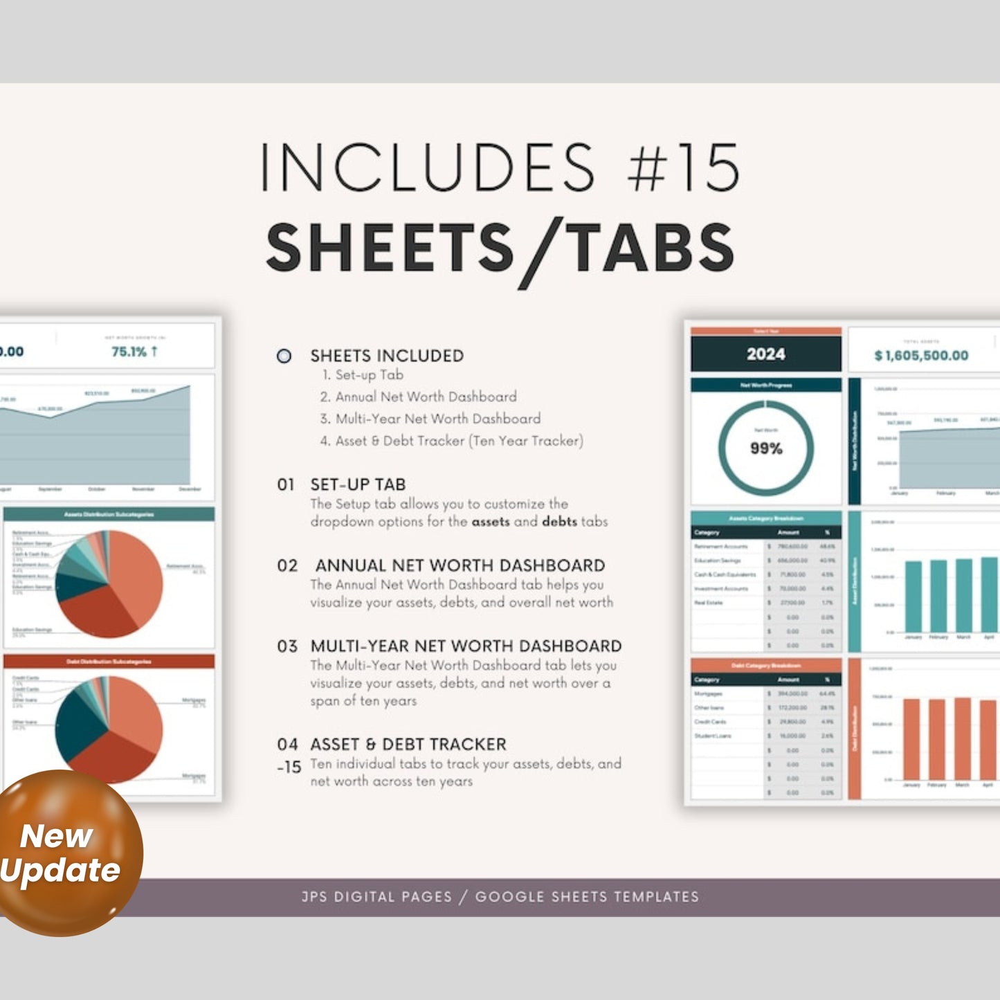 Net Worth Tracker Template | 10-Year Multi-Year Dashboard | Google Sheets Financial Planner | Investment & Net Worth Calculator