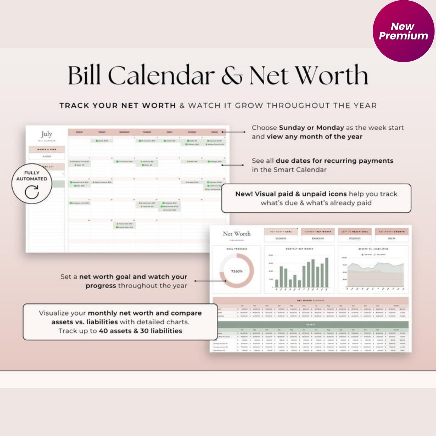 Ultimate Annual Budget Spreadsheet | Google Sheets Budget Template | Monthly Budget, Paycheck Tracker, Bill Calendar & 50/30/20 Planner