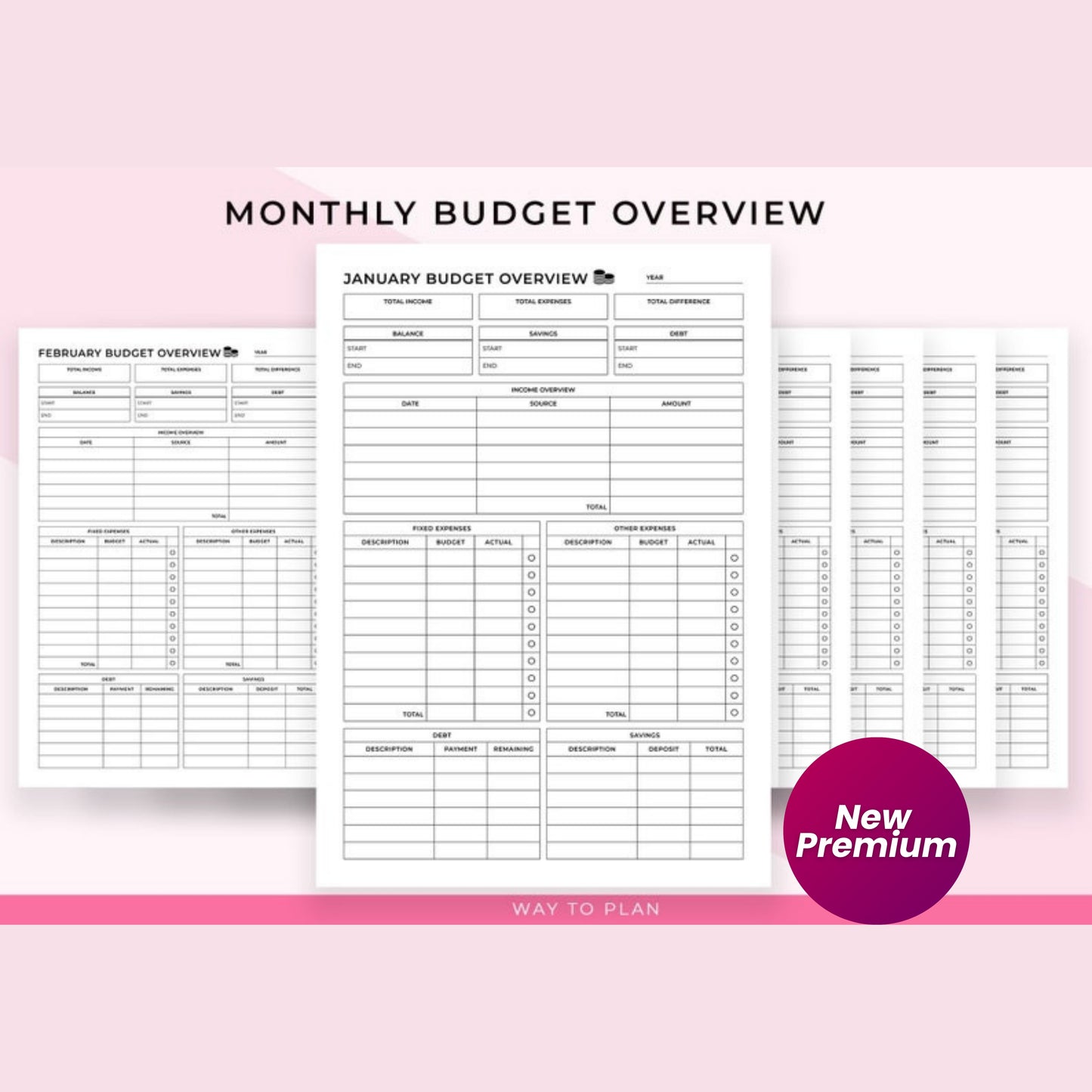 Budget Planner Printable | Personal Finance Tracker | Monthly Yearly Budget Sheets | Debt-Free & Savings Planner