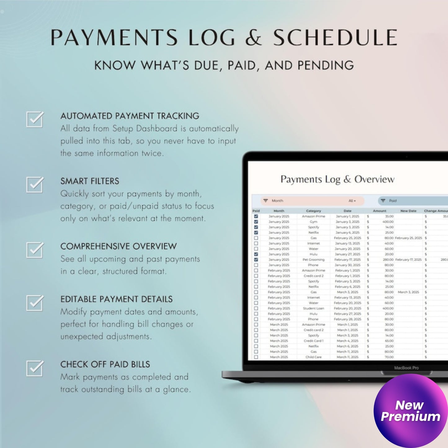 Bill Tracker Spreadsheet | Google Sheets Bill Calendar | Smart Monthly Bill Payment Planner | Digital Financial Organizer