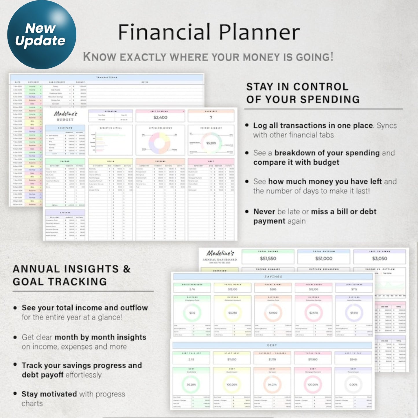 ADHD Life Planner Spreadsheet | Budget Tracker, Task List, Habit & Goal Tracker | Google Sheets Digital Calendar Template