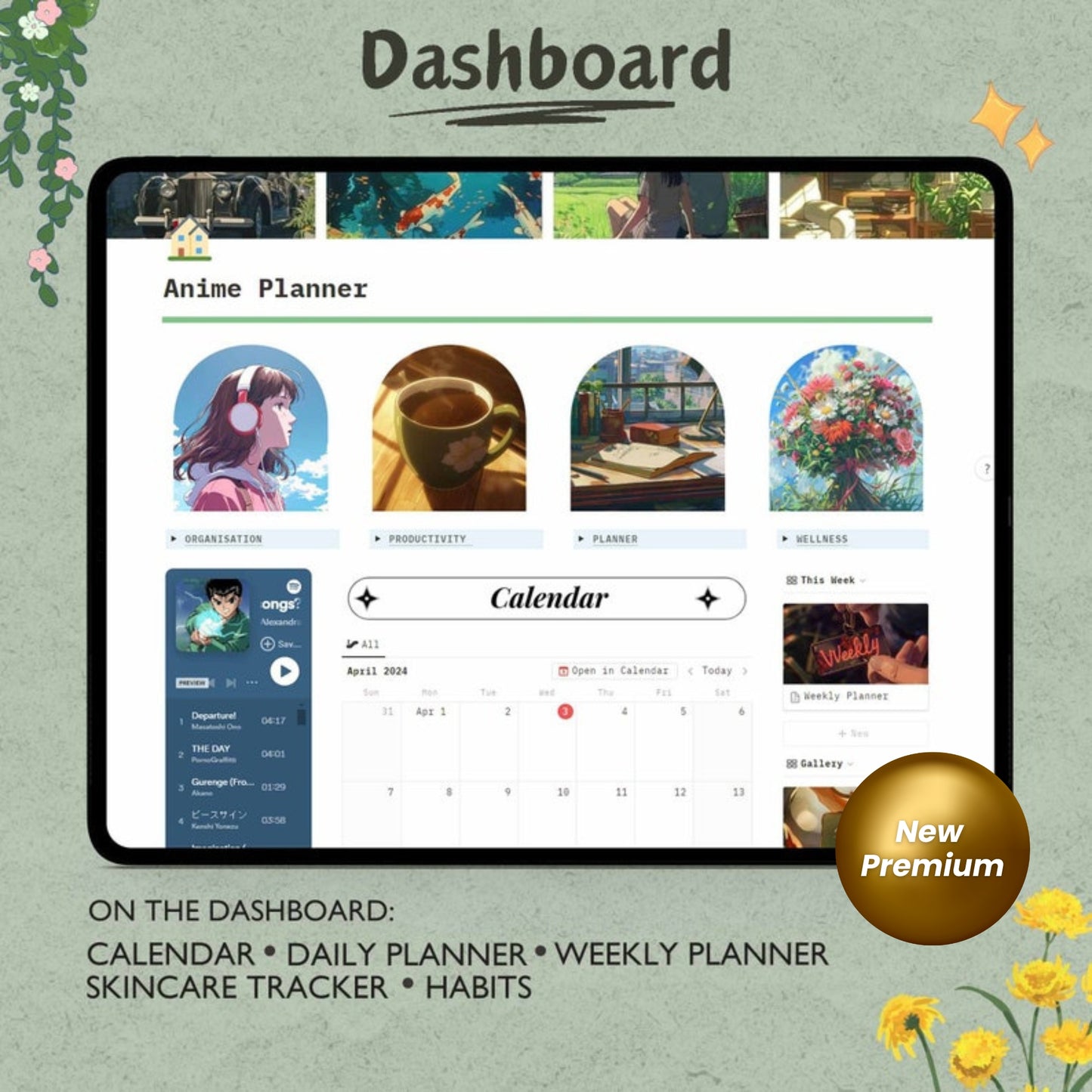 Aesthetic All-in-One Notion Life Planner Template | Anime Digital Dashboard | Daily, Weekly, Monthly Notion Planner