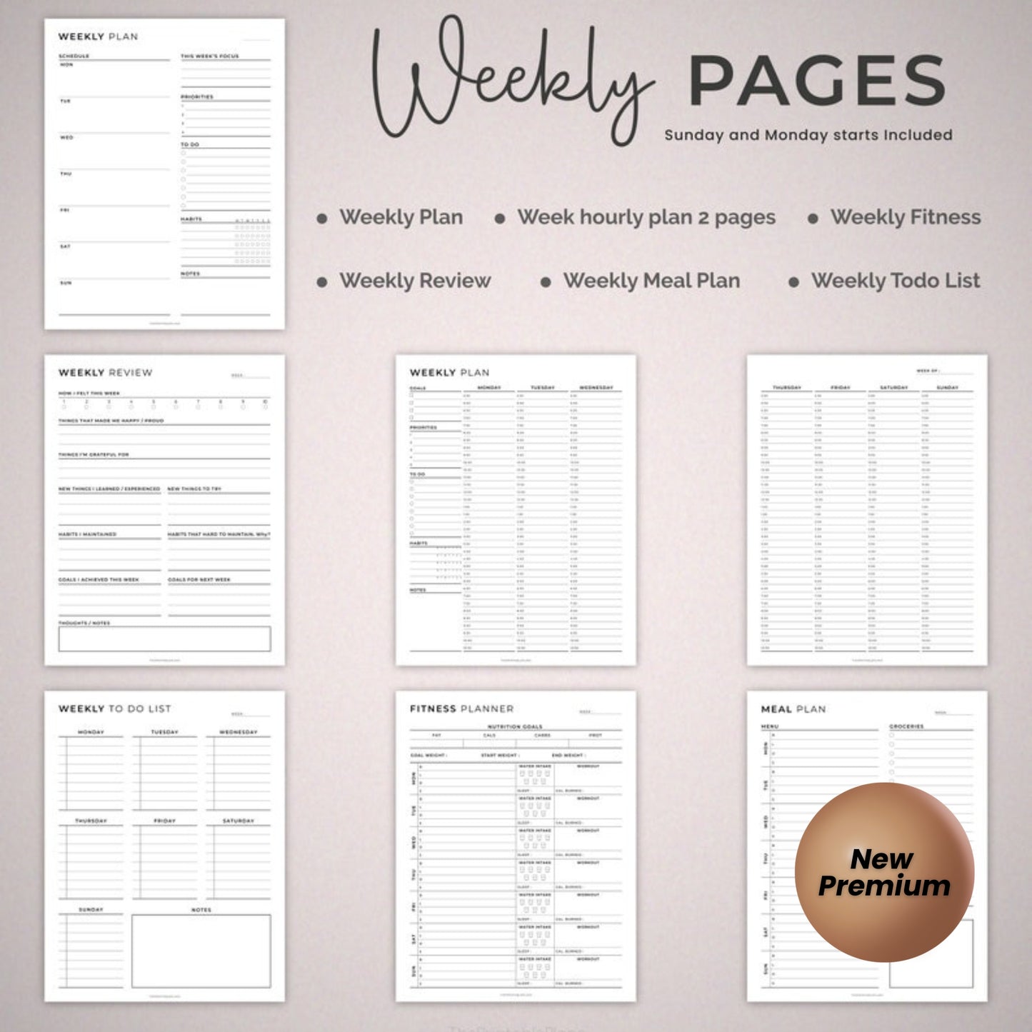 Personal Planner Printable Bundle – Daily, Weekly, Monthly Planners | Goal Setting, Health, Finance, Productivity | 5 Sizes | POMODORO + Year Calendar
