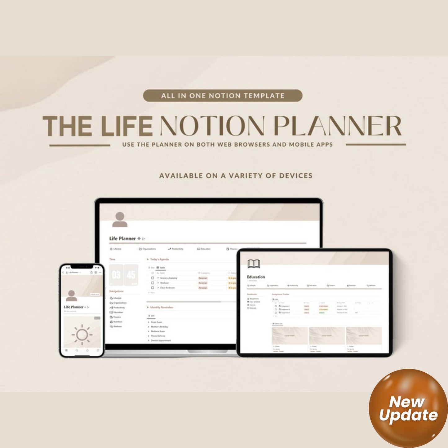 All-in-One Notion Life Planner | Notion Template Dashboard for Students, ADHD, Wellness, Fitness, Finance & More