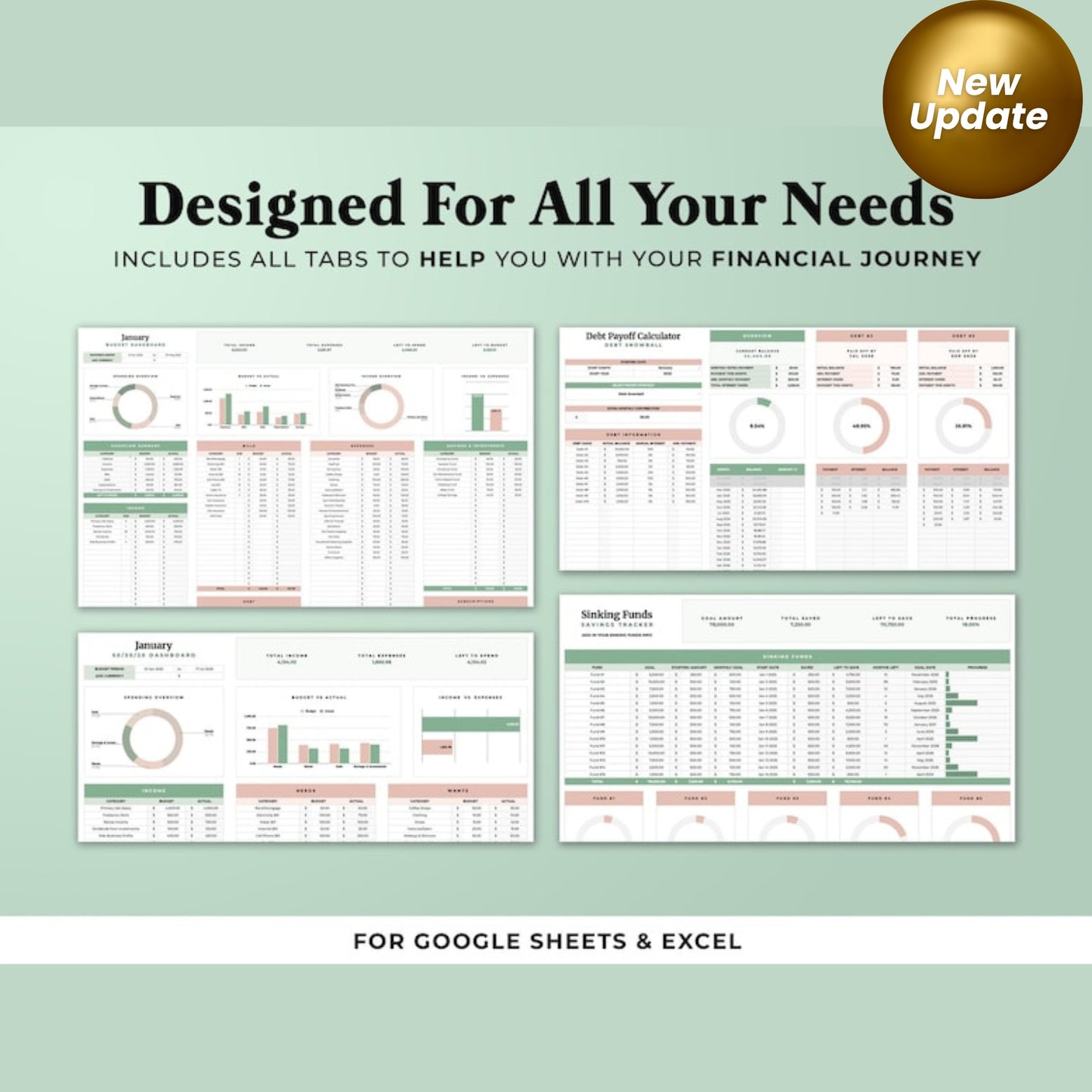 Budget By Paycheck Google Sheets & Excel Spreadsheet | Monthly Budget Template | Paycheck Budget Planner | Debt Tracker | Financial Planner