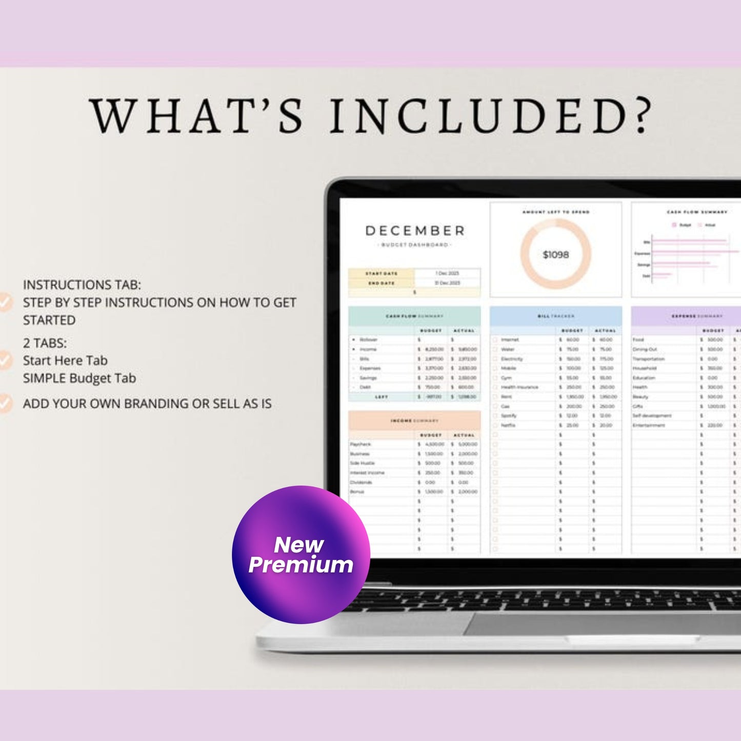PLR Simple Budget Spreadsheet – Monthly Budget for Google Sheets | Personal Finance Tool | Money Management | Financial Planning