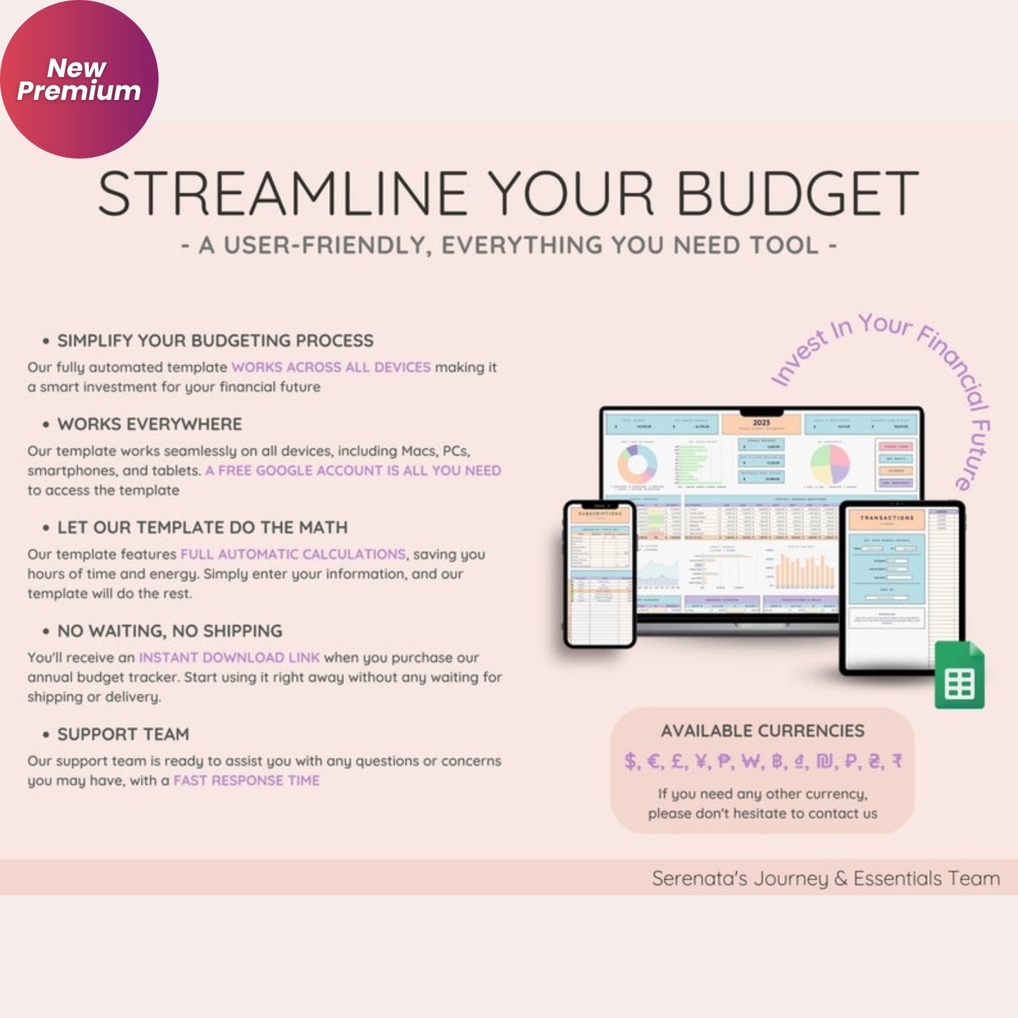 Annual Budget & Monthly Budget Spreadsheet | Google Sheets | Debt Snowball, Credit Tracker, Net Worth Dashboard