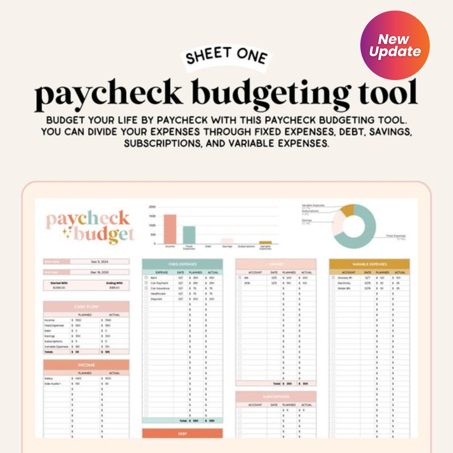 All-in-One Finance Spreadsheet | Budget, Savings, Debt, Paycheck Tracker | Monthly Planner | Google Sheets